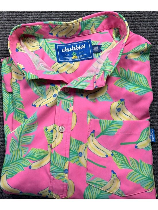 chubbies Other - Chubbies Men's Pink Banana Print Short Sleeve Shirt L Tropical Half Button-Up